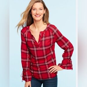 Talbots Red Plaid Tunic Top